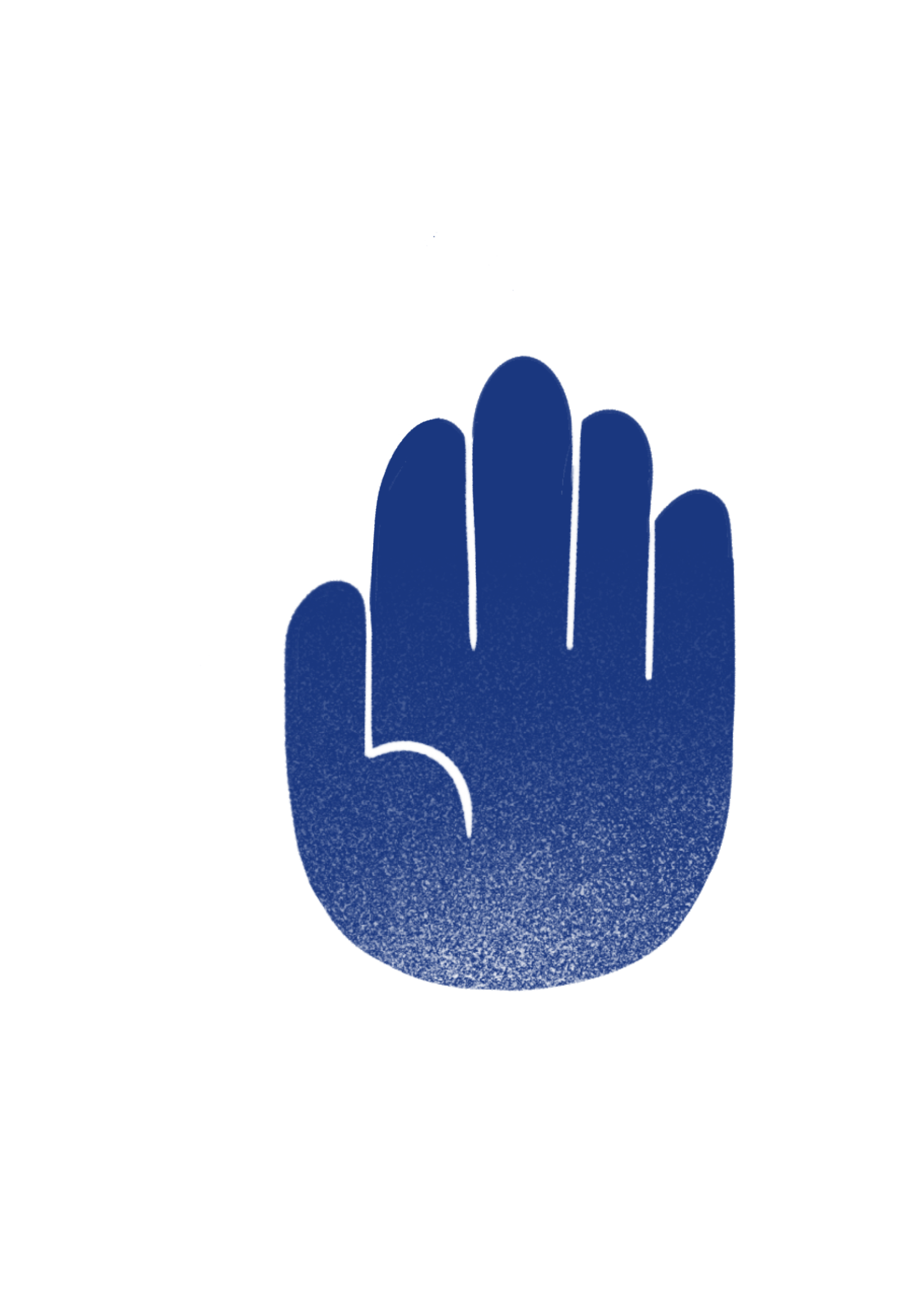 A blue hand with its palm up.