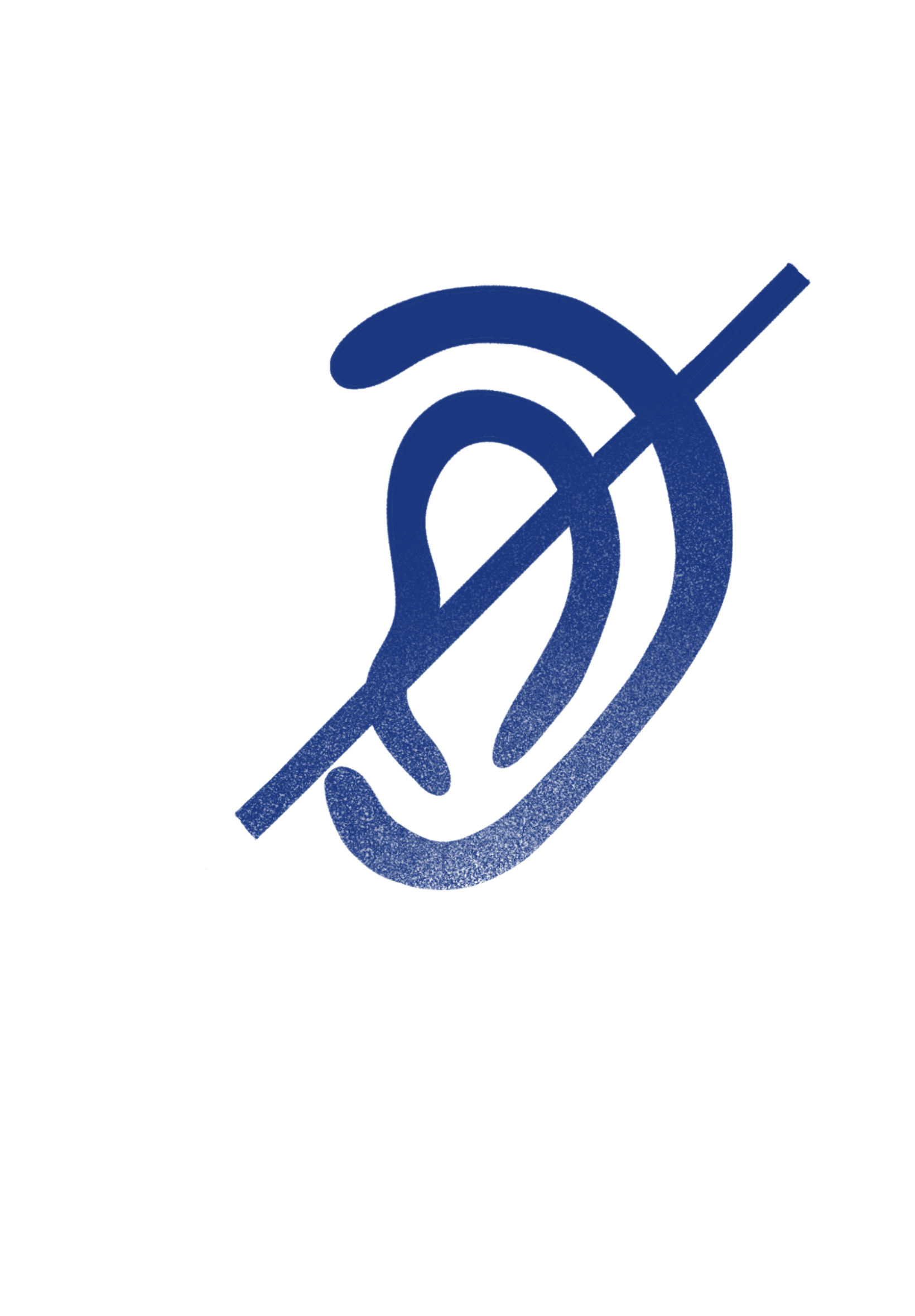 An ear with a slash through it to represent the deaf and heard of hearing community.